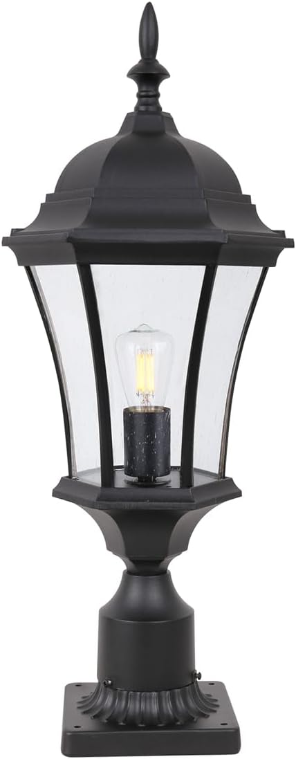 24in High Aluminum Outdoor Post Lighting Black Exterior Garden Pathway Pole Pier Mount Lights Outdoor Driveway Pole Lantern with Seeded Glass Large Outside Yard Post Lamp with 3in Fitter Base