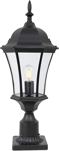 Poste de aluminio de 24 pulgadas de alto para exteriores, iluminación exterior negra, luces de montaje en muelle, farol de poste de entrada al aire