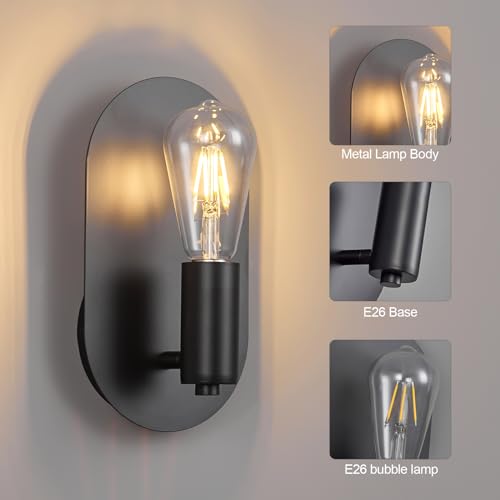 Image of BBLLWJ Modern Wall Sconces Set of Two Mid-Century Sconces Wall Lighting 6W Stainless Steel Oval Decor Black Wall Lamps for Bedrooms Living Room Bathroom Corridor