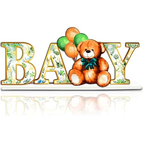 Sage Green Table Wooden Centerpiece for Baby Shower, Tedy Bear Baby & Balloon Sign Baby Shower Centerpieces for Baby Shower Party Decor Bear Sign Boy Girl Baby 1st Birthday Backdrop Photo Props Cover