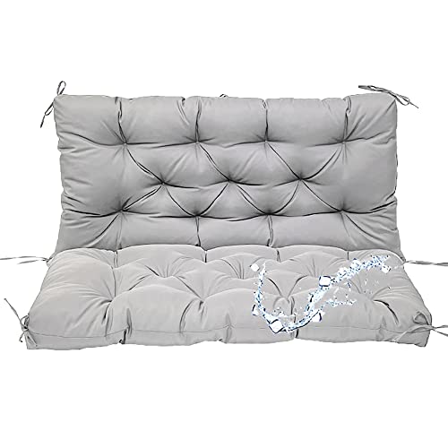 Waterproof Thicken 5"Outdoor Swing Cushions 2-3 Seater Washable Swing Replacement Cushions High Elastic Pp Cotton Filling,For Garden Patio Loveseat Pad,Non-Slip-With Fixed Rope,60"X40"/Light Grey #TOP6