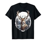 Goldener Hirsch Reh Blumen Trachtenshirt Damen