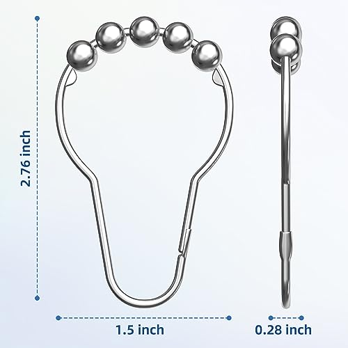 Titanker Shower Curtain Hooks Rings, Rust-Resistant Metal Shower Curtain Hooks for Bathroom Shower Rods Shower Hooks Shower Rings for Curtain - Set of 12, Chrome