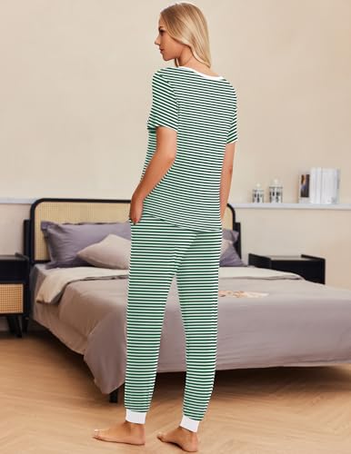 Image of Ekouaer Pajamas for Women Set 2 Piece Fall Lounge Sets Short Sleeve Pjs Joggers Long Pants Sleepwear with Pockets