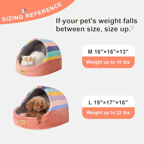 Jiupety Cute Cat Beds for Indoor Cats, Cat Cave Bed for Kittens, Hideaway Cat House for Cats & Small Dog with Anti-Slip Bottom, Washable Removable Cushion, L(19"x17"x16"), Rainbow - Image 6