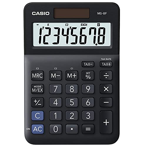 Casio Tischrechner MS-8F, 8-stellig, Steuerberechnung, Währungsumrechnung, Vorzeichenwechsel, Solar/Batteriebetrieb