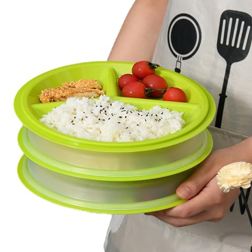 Sporgo Lot de 3 assiettes à micro-ondes: vaisselle réutilisable sans BPA, couvercle inclus, 3 compartiments pour chauffer