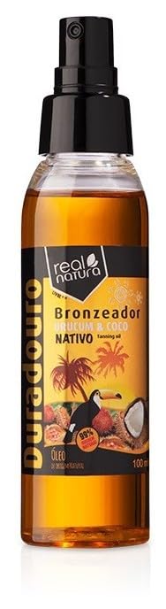Real Natura - Óleo Bronceador Urucum + Coco - Bronceado Natural - Hidratación Intensa - Protección Antioxidante - Textura Ligera - Para Todo Tipo de Piel - 200 ml