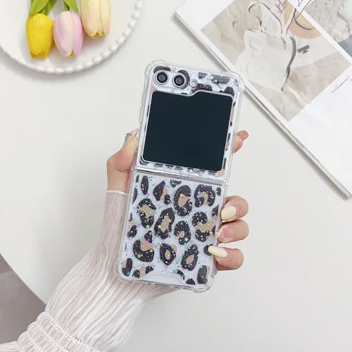 Coque Samsung Galaxy Z Flip 5 ENILSA transparente à imprimé léopard pailleté noir