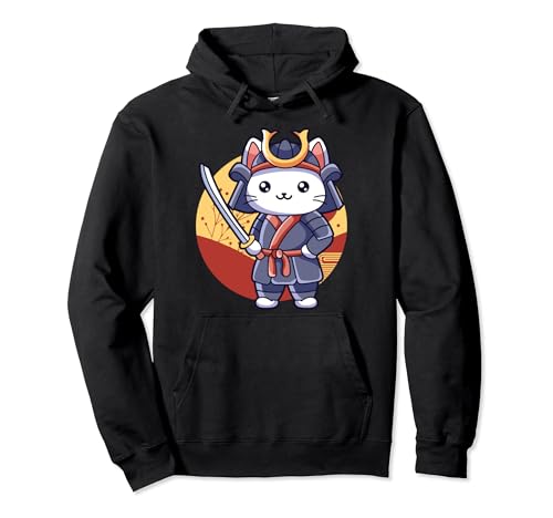 Samurai Ninja Cat Kitten Warriors Arte giapponese Kawaii Outfit Felpa con Cappuccio