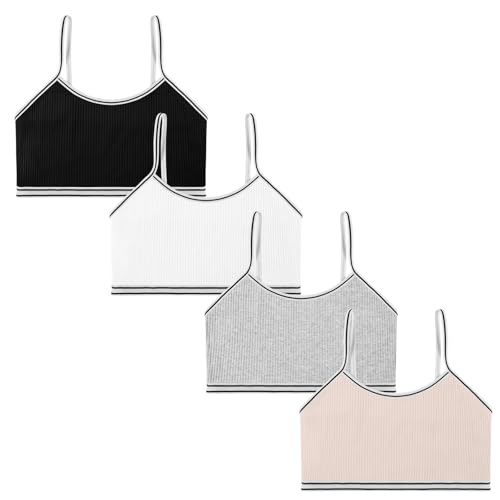 flintronic 4 Pack Mädchen Sport BH, Bustier Baumwolle, Teens U-förmiger Rücken Unterwäsche, Top Bustier, für 8-15 Jahre Kinder, L