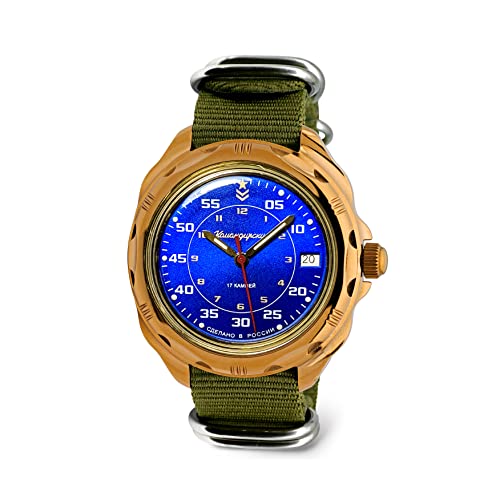 VOSTOK | Komandirskie Classic Red Army Commander Russian Military Mechanical Wrist Watch | Fashion | Business | Casual Menâ€™s Watches | Model 219181 Green Strap BÂ®