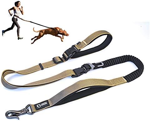 TSPRO Hands Free Dog Leash for Walking Running with Safety Car Seat Belt Shock Absorbing Bungee Leash with Padded Handle(Brown)