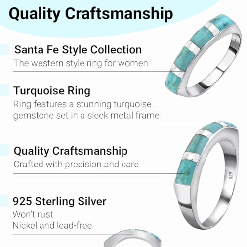 shop lc turquoise rings for women 925 sterling silver band boho turquoise jewelry for women santa fe style promise rings birthday gifts for womens