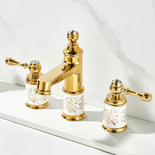 Mezclador de lavabo 3 hoyos retro en oro rosa con doble palanca premium LWX