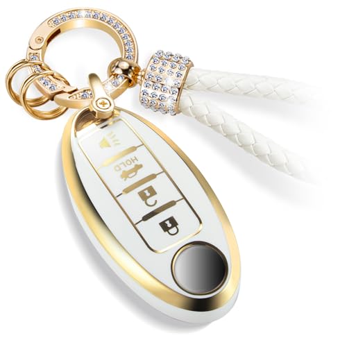 Image of for Nissan Key Fob Cover with Luxury Diamond Bling Braided Rope Keychain, Upgraded Soft Key Case for Nissan Key Shell (4 Button only) (Gold, Diamond Rope)