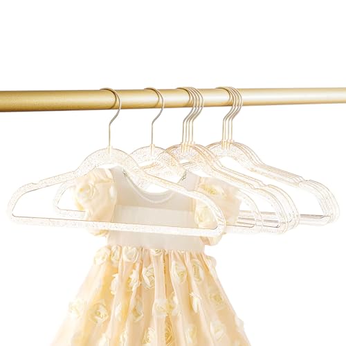 Image of YEBIAO Baby Glitter Hanger 20 Pack,13.97" Kids Toddler Hangers for Closet, Gold Sparkling Plastic Baby Clothes Non-Slip Space Saving Hangers for Dress Up,Large Girl's Gold Hanger