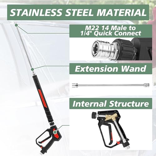 Image of RIDGE WASHER Pressure Washer Gun 5000 PSI, 12 GPM, M22 Fitting | Detachable M22 14 Male to 1 /4 inch Quick Connect, 360 Swivel 3 /8'' NPT Thread