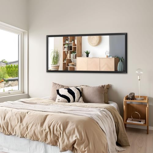 Amorho Black Bathroom Mirror, 48x35 Inch Thick Metal Framed Wall Mirrors for Over 2 Sinks, Bedroom, Living Room, Entryway, Large Rectangle Wall-Mounted Mirrors.