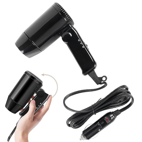 Secador De Pelo Para Coche De Alto Rendimiento - Secador De Pelo De 12 V Para Secado Rápido, Con Mango Plegable, Ligero, Portátil, Con Aire Caliente/frío, Para Coche, Caravanas, Camping Y Viajes