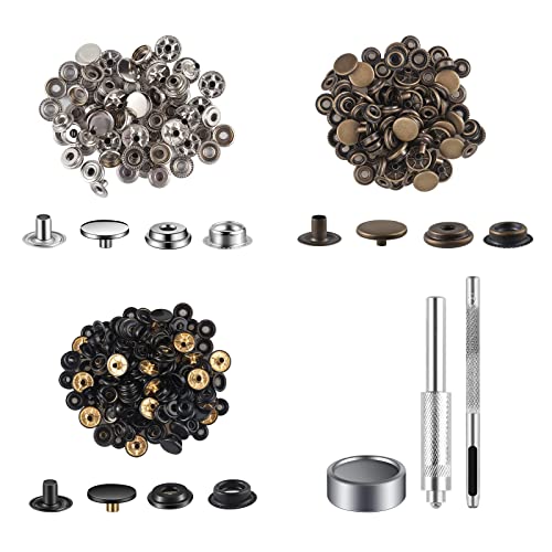 420 Pieces (105Sets) Leather Snap And Fastener Kit Tool 5/8 Inch (15Mm) Snap Button Kit Snaps For Leather Snaps And Fasteners Kit For Leather Metal Snaps Button For Bag, Jeans, Clothes, Fabric #TOP7