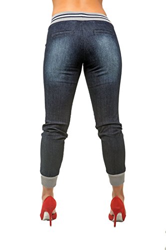 Poetic Justice Curvy Women's Blue Stretch Denim Ribbed Waistband Jogger Pants4