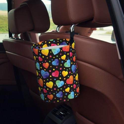 Image of Car Trash Bag Watercolor Hearts Waterproof Trash Small Car Can Portable Collapsible Car Garbage Can Hanging for Back Seat Floor or Hanging Headrest Car Decor Road Trip Essentials