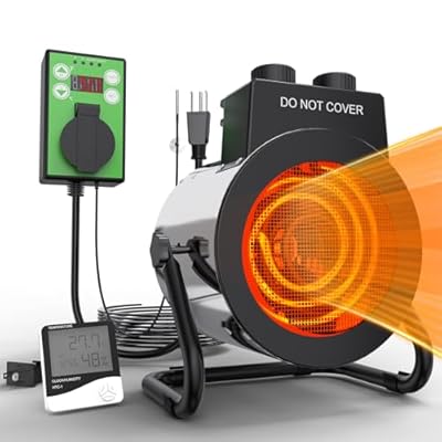 Buyplus Greenhouse Heater with Digital Thermostat, 1500W Outdoor Heaters for Patio, 3S Fast Heating & Overheat Protection, Electric Space Heater for Greenhouse, Patio, Garage, Grow Tent, Silver