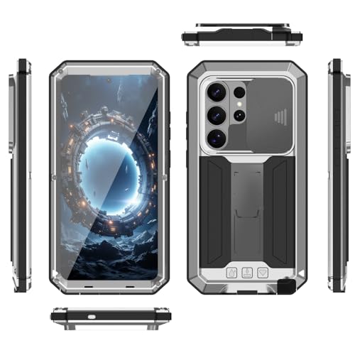 Coque argentée S26 Ultra en métal avec protection écran style premium