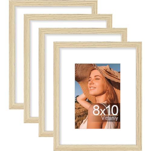 Vittanly 8x10 Picture Frames Set of 4, for Wall or Tabletop, Natural
