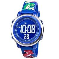 Vicloon Kinder Digitaluhr, Armbanduhr Junge LED 3ATM Wasserdicht, Mit Wecker Datum Stoppuhr Lichter für 3-10 Jahre (Dinosaurier Dunkelblau)