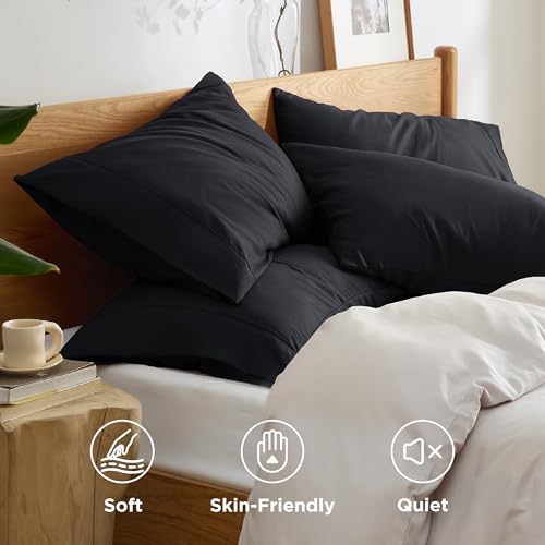 Image of Bedsure King Size Pillow Cases Set of 4 - Black Brushed Microfiber Pillowcases 4 Pack, Super Soft Pillowcase, Pillow Case Cover with Envelope Closure for Kids, Wrinkle, Fade Resistant, 20x36 Inches