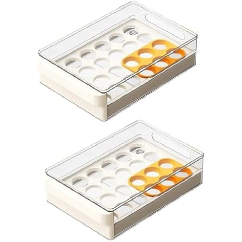 Benzoyl Clear Egg Drawer for Refrigerator, 24-Capacity Egg Holder Organizer with Non-Slip Pads, Bpa Free Egg Organizer, 2 Pack Cover