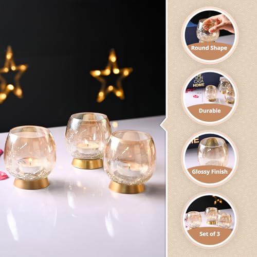 Image of Market99 T-Lite Holder Set of 3 | Iron & Glass Votive Candle Holders | Round Transparent T-Light Holders | Decorative Home, Diwali, Christmas, Wedding & Festive Tabletop Decor
