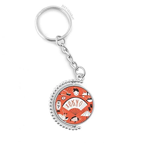 Porte-clés rotatif Sushi Geisha multicolore style japonais 1,2 Pouce x 3,5 Pouces