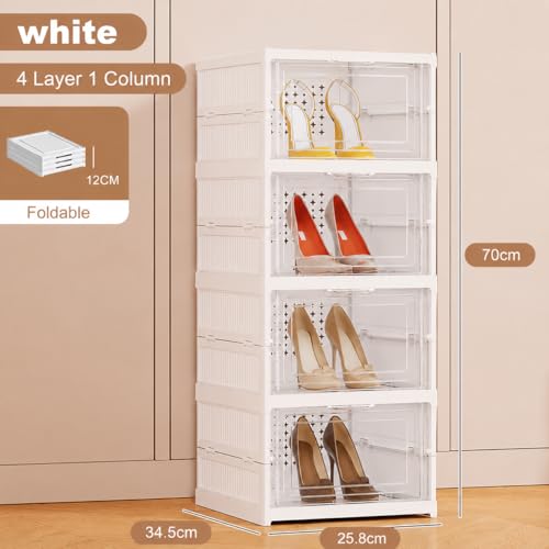 Image of JD FRESH 4 Tier Plastic Shoe Storage Organizer /Foldable Shoe Storage Box with Door /Breathable Multi-Layer Shoe Holder /Space Saving and Installation Free Shoe Storage Rack for Heels, Boots & Sneakers