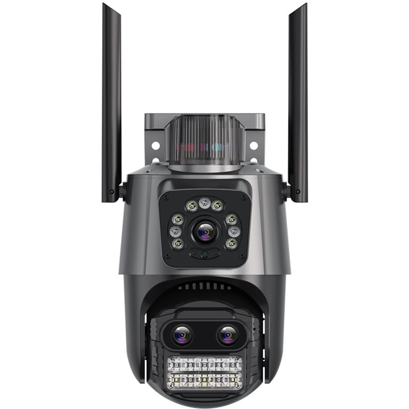 Cámara de seguridad WiFi de triple lente para exteriores, cámara CCTV inalámbrica con zoom 3K Ultra HD con visión nocturna, detección de movimiento, audio bidireccional, sistema de vigilancia