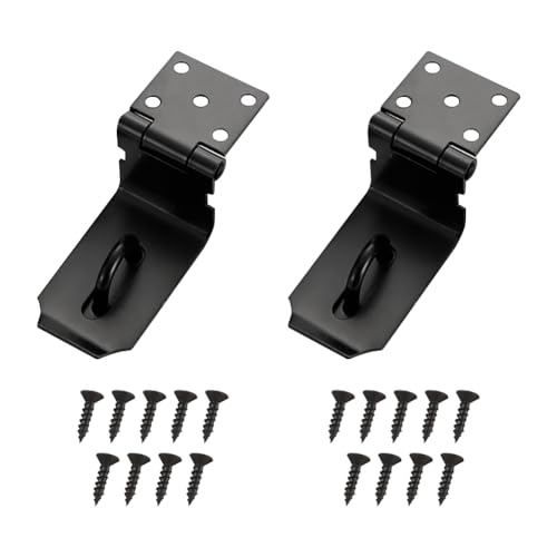 Image of GSHLLO 2 Pcs 4 Inch Stainless Steel Hinge Padlock 90 Degree Right Angle Door Clasp Security Window Locking Latch Door Gate Latch Hasp with Screws, 64 x 40 x 32 mm, Black