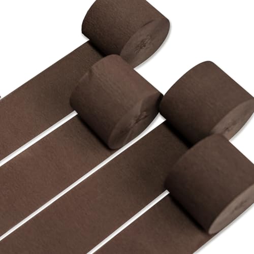 PartyWoo Brown Crepe Paper Streamers 4pcs 328ft Pack of Boho Neutral Crepe Paper Streamers for Birthday Baby Shower Wedding Graduation Anniversary Retirement Woodland Jungle Theme Party Decorations