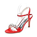 Fersenhöhe: 8,5 cm LGYKUMEG Damen Damen Sandale Satin Stiletto Ferse Knöchelriemen Damen Sandalen Satin mit gekreuztem Riemen, Elegant,05,EU39