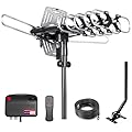 2025 TV Antenna Outdoor Antenna for Smart and Older TVs (2 Outputs),200Miles Long Range with UHF/VHF, 360° Motorized Rotation,Mounting Pole, and 25FT RG6 Cable – Supports 4K, 1080P