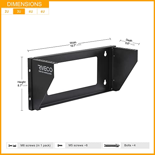 RIVECO 3U Wall Mount Rack for Network| Reinforced Heavy Load 66-99 LBS Small Server Racks Vertical & Horizontal Mounting for 19 inches IT & Studio Equipment. - Thumbnail 4