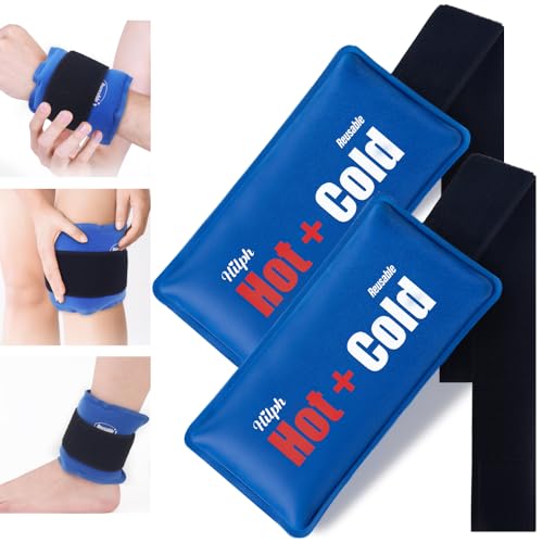 Hilph Gel Kühlakkus Kühlpads für Verletzungen mit Klettverschluss, Kalt & Warm Kompresse Eisbeutel Kühlkompressen Kühlbeutel Kühlpacks coolpack für Handgelenk, Knie, Knöchel, Hals, Ellbogen - 2 Stück