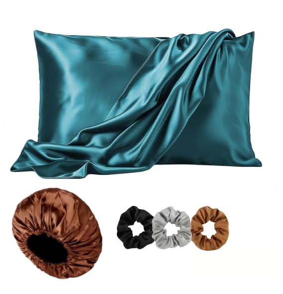 Image of Satin Pillow Cover with Silk Bonnet & 3 Premium Scrunchies - Hair & Skin Care Set for Women - Anti-Frizz Sleeping Combo - Gift Pack (Violet)