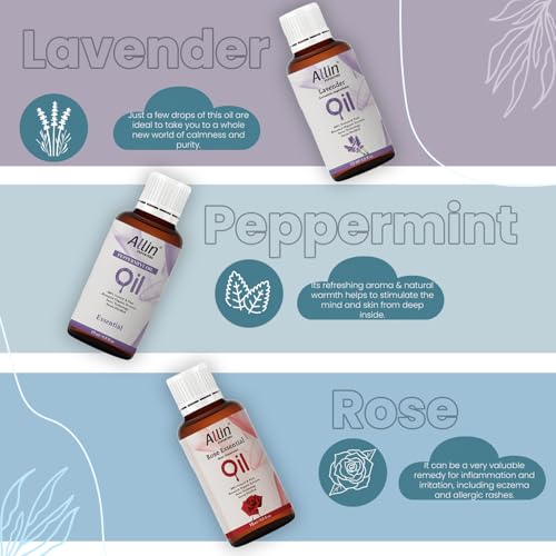 Image of Allin Exporters 9 in 1 Aroma Oil Combo Pack- Lavender, Rose, Citronella, Eucalyptus, Peppermint, Sandalwood, Lemon Grass, Lemon, Jasmine (9 x 15ml) Essential Oil for Home Fragrance, Aromatherapy