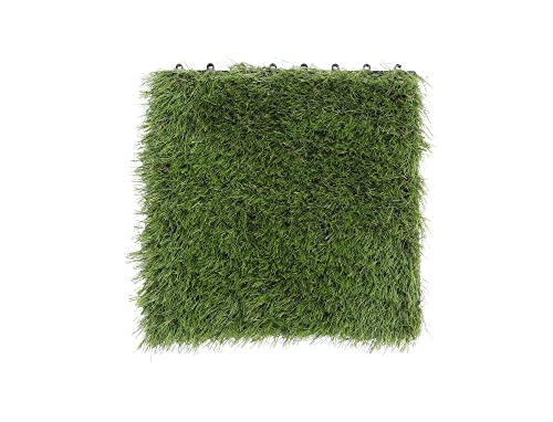 Golden Moon Turf Grass, Artificial Grass, Tile Interlocking And Self-Draining Mat For Patio, Indoor Outdoor, 1X1 Ft, 1.5 In Pile Height, 9 Pack #TOP5