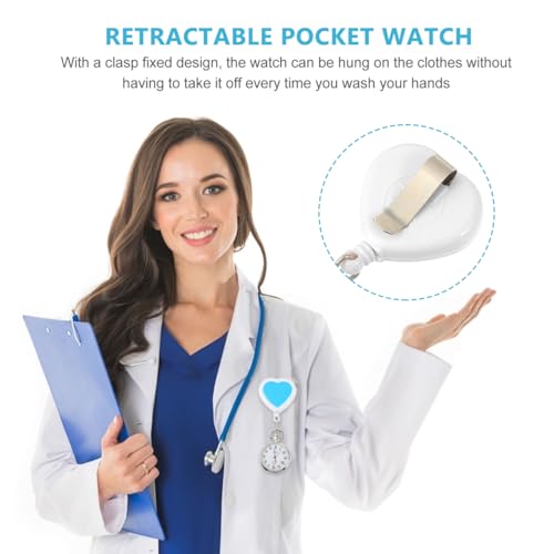 Image of Hemobllo Heart Shaped Retractable Nurse Pocket Watch Quartz Clip-on Hanging Table with Second Hand for Professionals