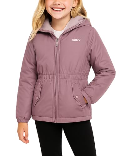 Image of DKNY Girls Fleece Jacket - Polar Fleece Lined Midweight Hooded Anorak Windbreaker - Cozy Outerwear & Winter Jackets for Girls