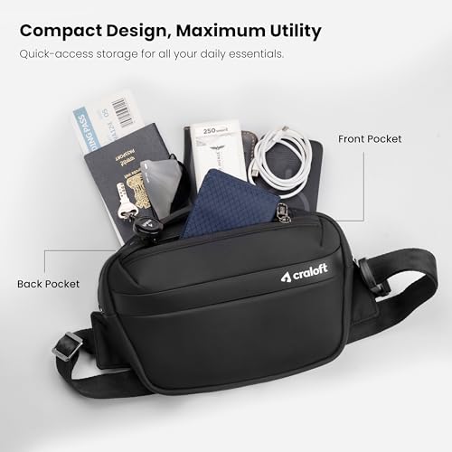 Image of CRALOFT Travel Waist Pouch Fanny Bag for Men & Women, Water-Resistance EVA 600GSM Polyster Crossbody Bag for Man & Woman, Stylish Chest Bag for Mobile Money Passport