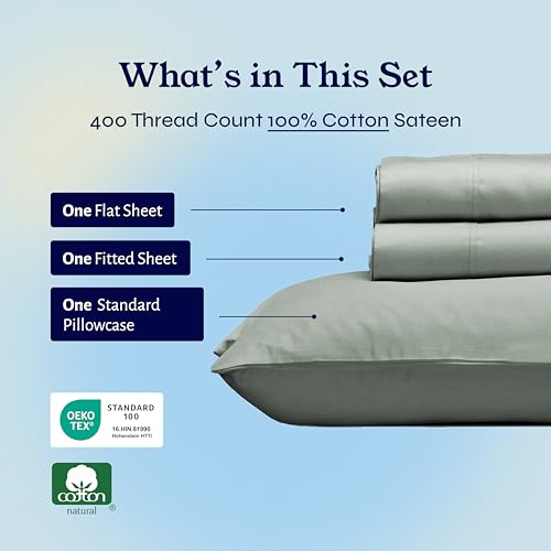 image for California Design Den Twin Sheets Set - Soft 400 Thread Count Sateen, 